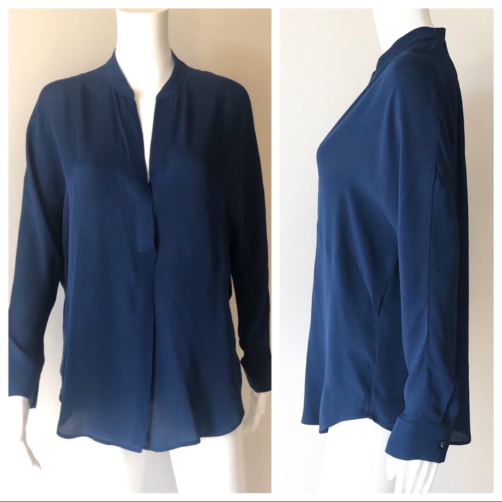 Vince Pop-Over Navy Silk Dolman Sleeve Tunic M - Picture 2 of 8
